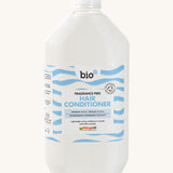 Front view of Bio-D Fragrance-Free Hair Conditioner 5 litre refill bottle with white cap and blue wave label showing Allergy UK certification.