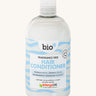 Front view of Bio-D Fragrance-Free Hair Conditioner in a clear 500ml bottle, with blue wave label and Allergy UK approved logo.