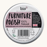 The back of the aluminium tin holding the Bio-D 100% natural furniture polish available at Babipur.