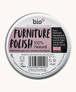 The back of the aluminium tin holding the Bio-D 100% natural furniture polish available at Babipur.