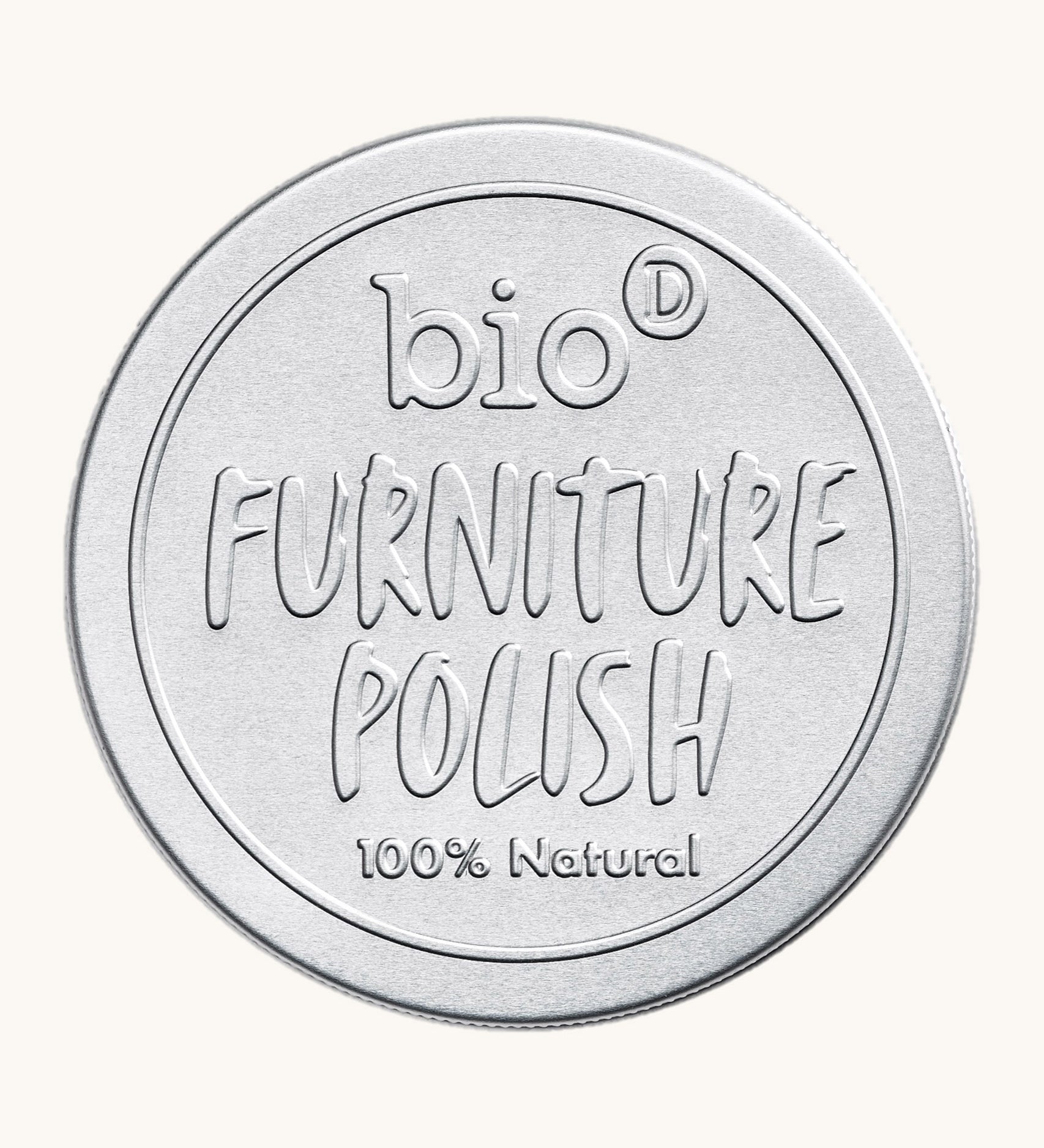 The front of the aluminium tin holding the Bio-D 100% natural furniture polish available at Babipur.