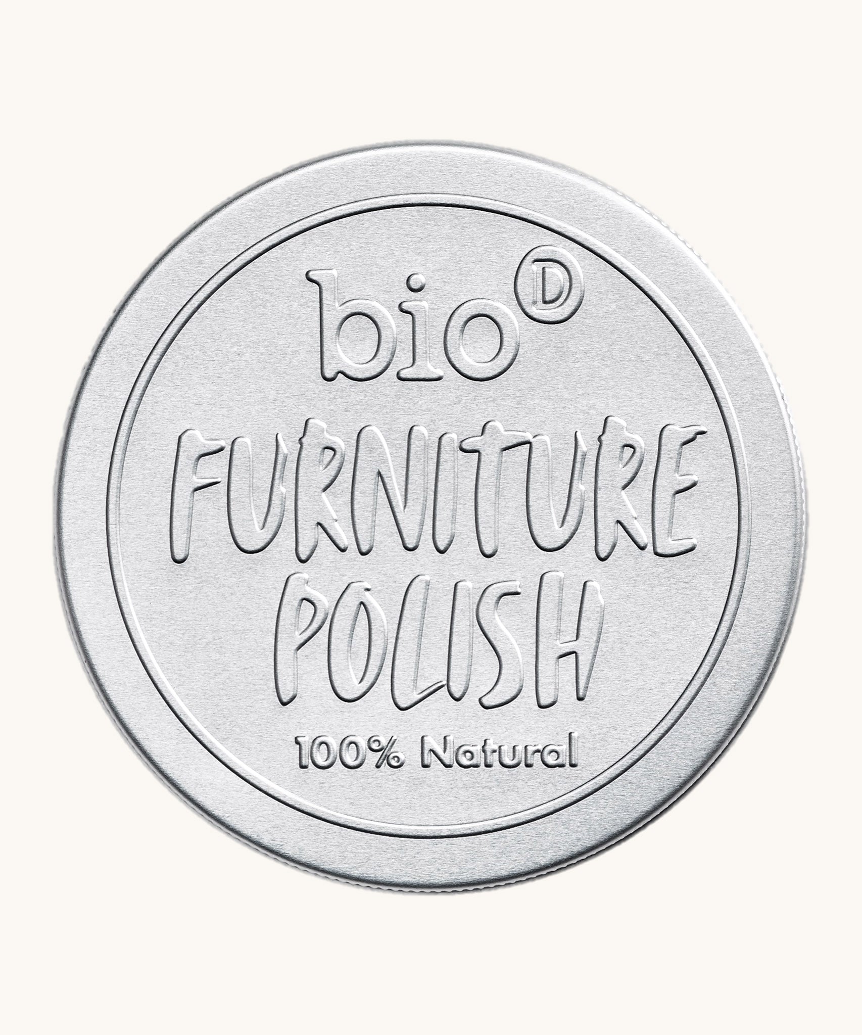 The front of the aluminium tin holding the Bio-D 100% natural furniture polish available at Babipur.