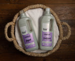 with purple lavender next to the products