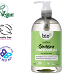 Bio D eco-friendly lime and aloe vera sanitising hand wash on a white background