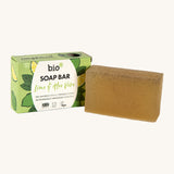An open Bio-D lime & aloe vera soap box available at Babipur. This soap bar is 90g and presented in a light green box with a lime and aloe design