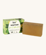 An open Bio-D lime & aloe vera soap box available at Babipur. This soap bar is 90g and presented in a light green box with a lime and aloe design