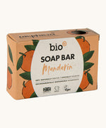 Bio-D mandarin soap bar available at Babipur. This soap bar is 90g and presented in a light orange box with a mandarin design