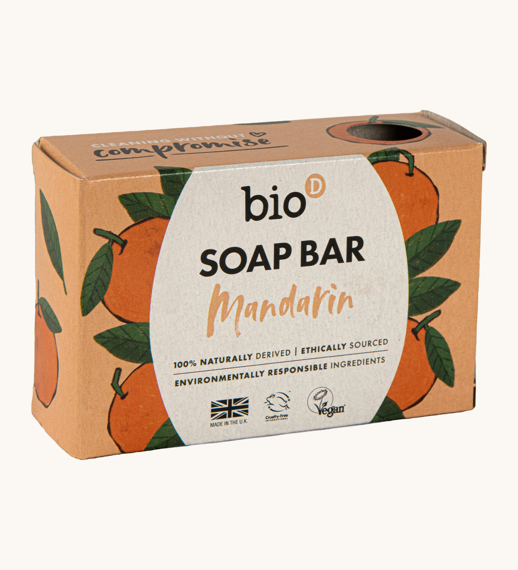Bio-D mandarin soap bar available at Babipur. This soap bar is 90g and presented in a light orange box with a mandarin design