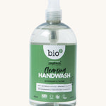 A 500ml bottle of Bio-D hand wash gel in rosemary & thyme fragrance. Features squeeze down cap for easy application.