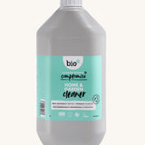 Front view of the 5 litre Bio-D Home and Garden Cleaner bottle with turquoise label, showing product name, vegan certification, and naturally derived ingredients.