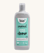 Front view of the 750ml Bio-D Home and Garden Cleaner bottle with turquoise label, showing the product name, vegan certification, and naturally derived ingredients.