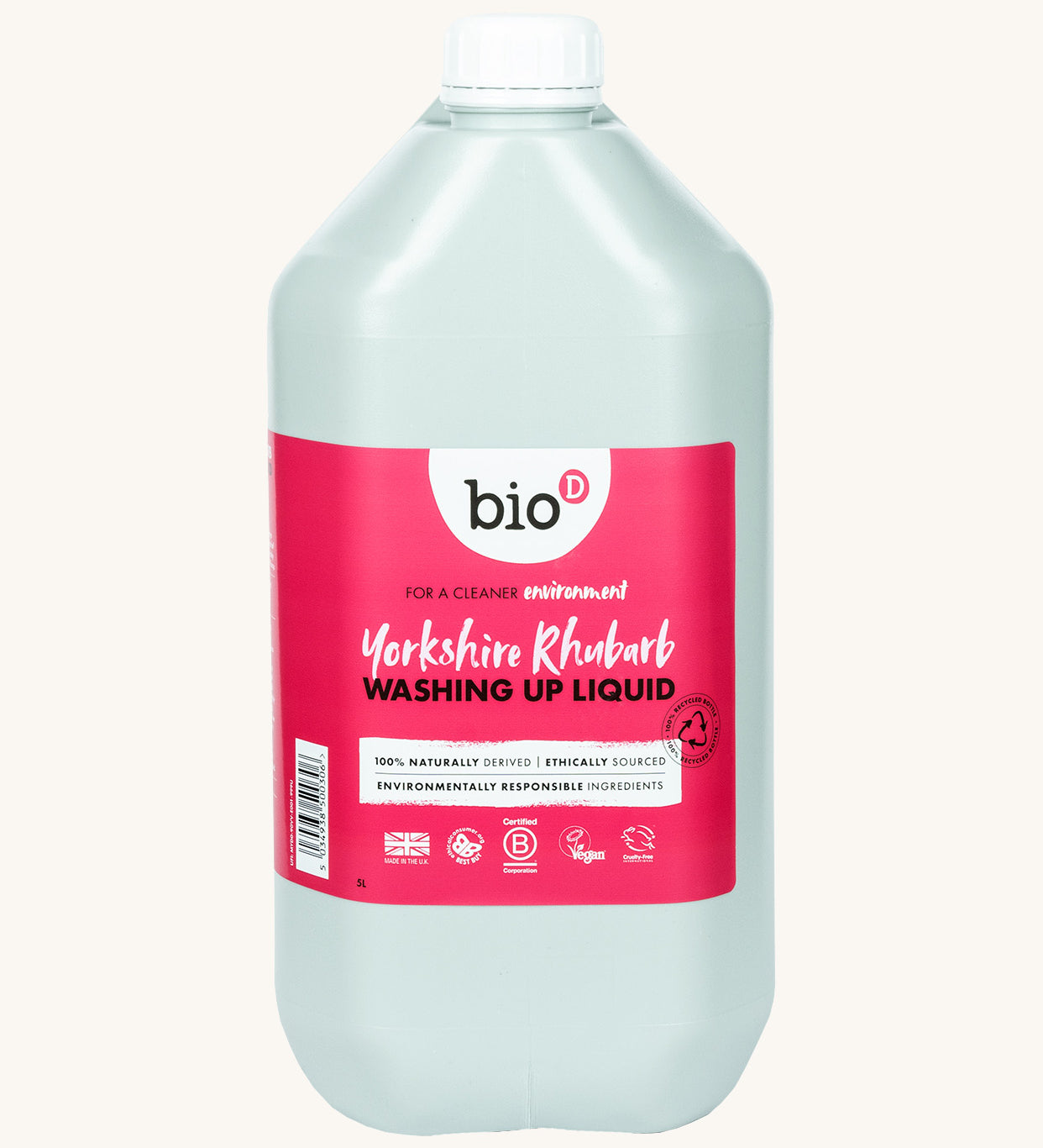 A 5L bottle of Bio-D Yorkshire rhubarb washing up liquid