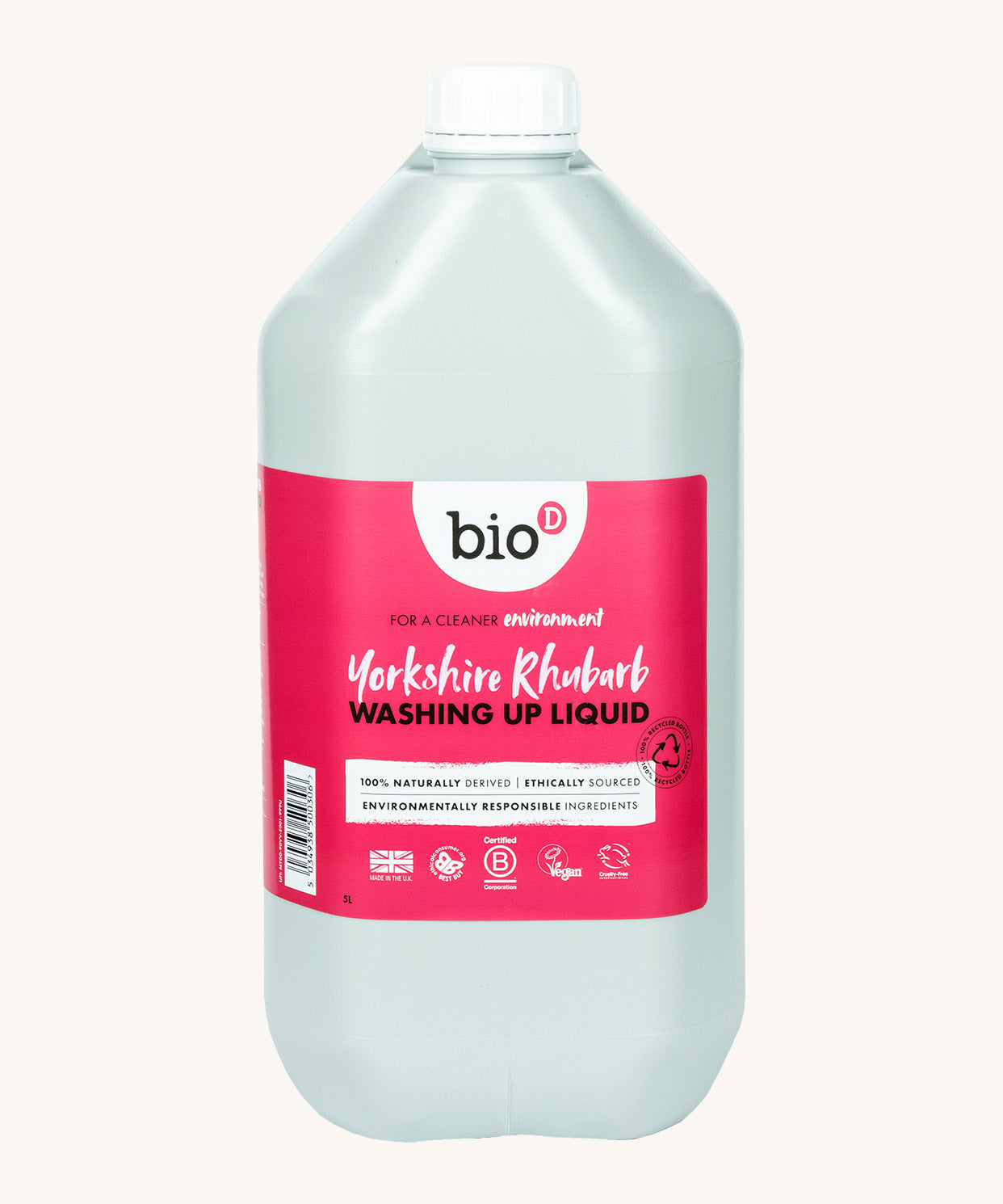 A 5L bottle of Bio-D Yorkshire rhubarb washing up liquid