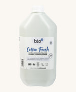 A 5L bottle of Bio-D cotton fresh fabric conditioner. Features a cap for easy pouring.