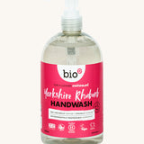 A 500ml bottle of Bio-D hand wash gel in Yorkshire rhubarb fragrance. Features squeeze down cap for easy application.