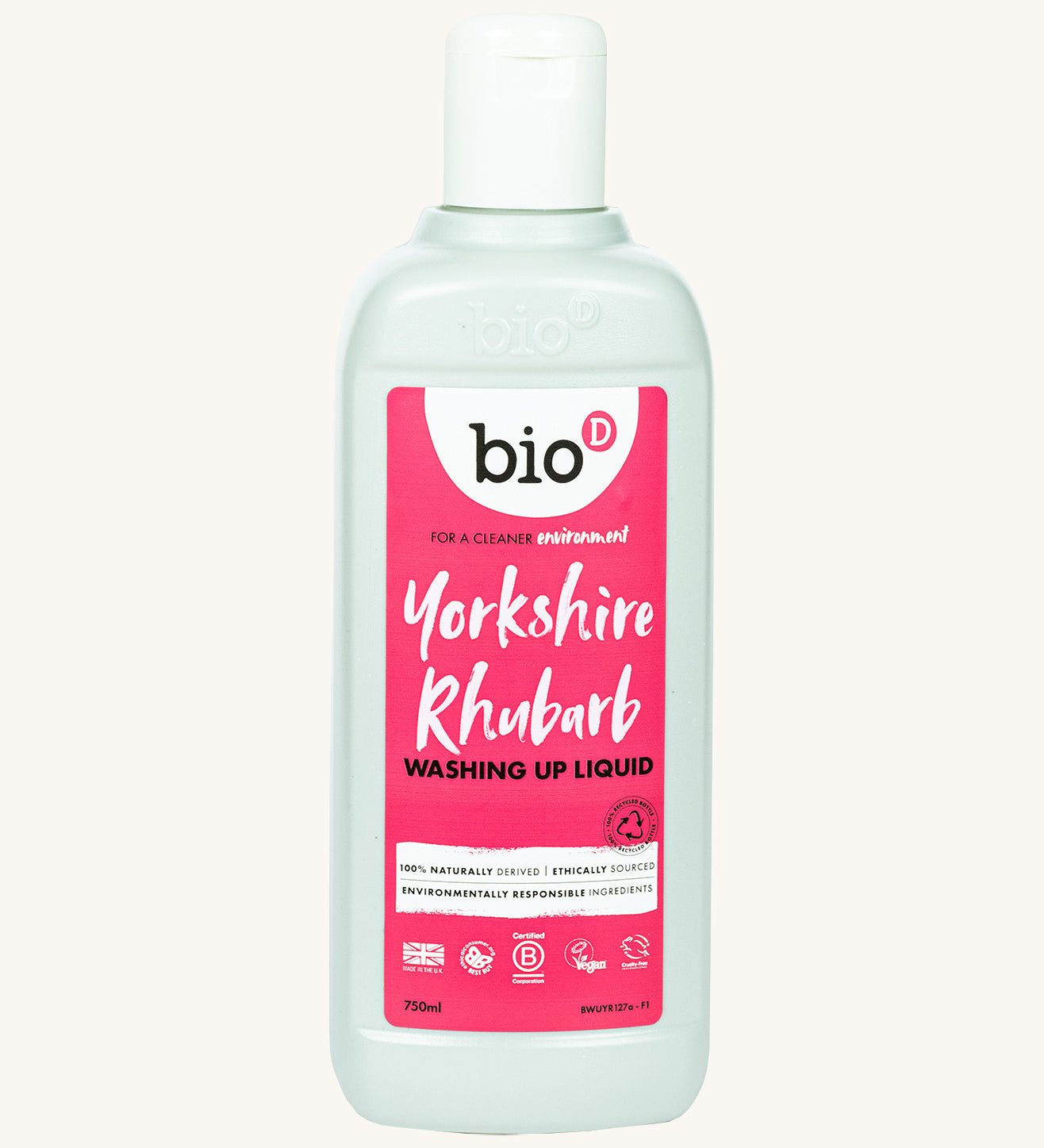 A 750ml bottle of Bio-D Yorkshire rhubarb washing up liquid