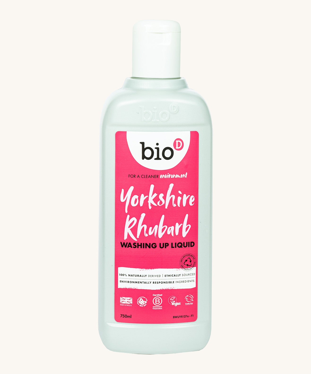 A 750ml bottle of Bio-D Yorkshire rhubarb washing up liquid