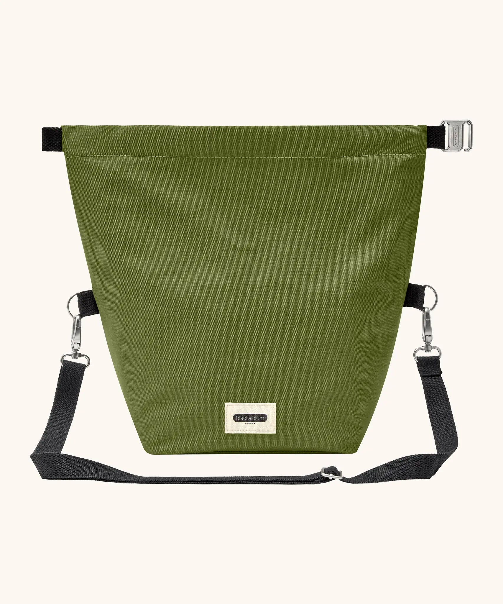 Black+Blum 10 litres insulated roll top lunch bag in moss green empty and laid flat