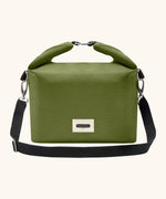 Black+Blum 10 litres insulated and water repellent roll top lunch bag in moss green with a hook buckle fastener and carry strap