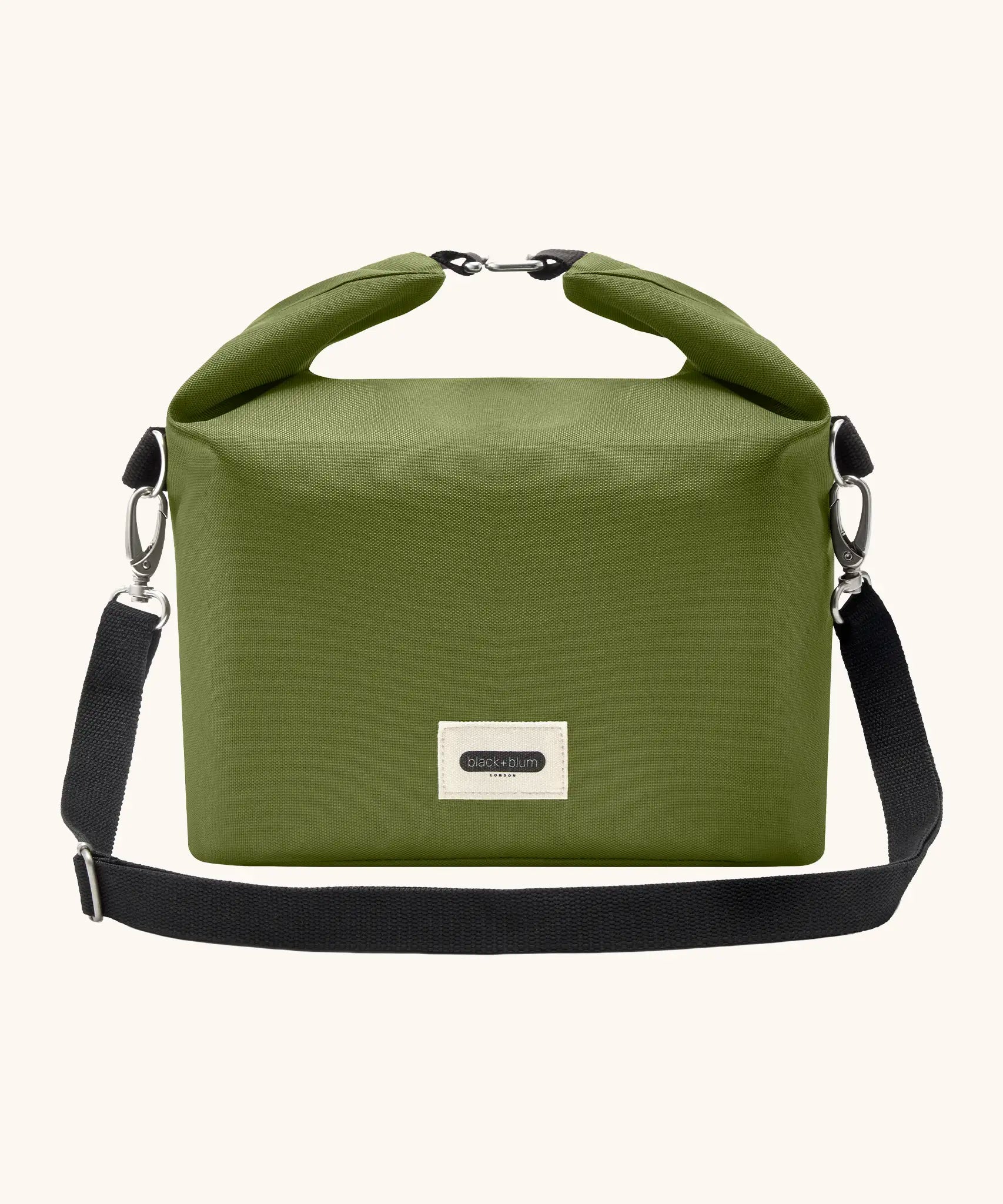Black+Blum 10 litres insulated and water repellent roll top lunch bag in moss green with a hook buckle fastener and carry strap
