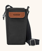 Black + Blum insulated water repellent bottle bag in black with lid. Features a reinforced adjustable strap, side pockets and a adjustable drawstring 