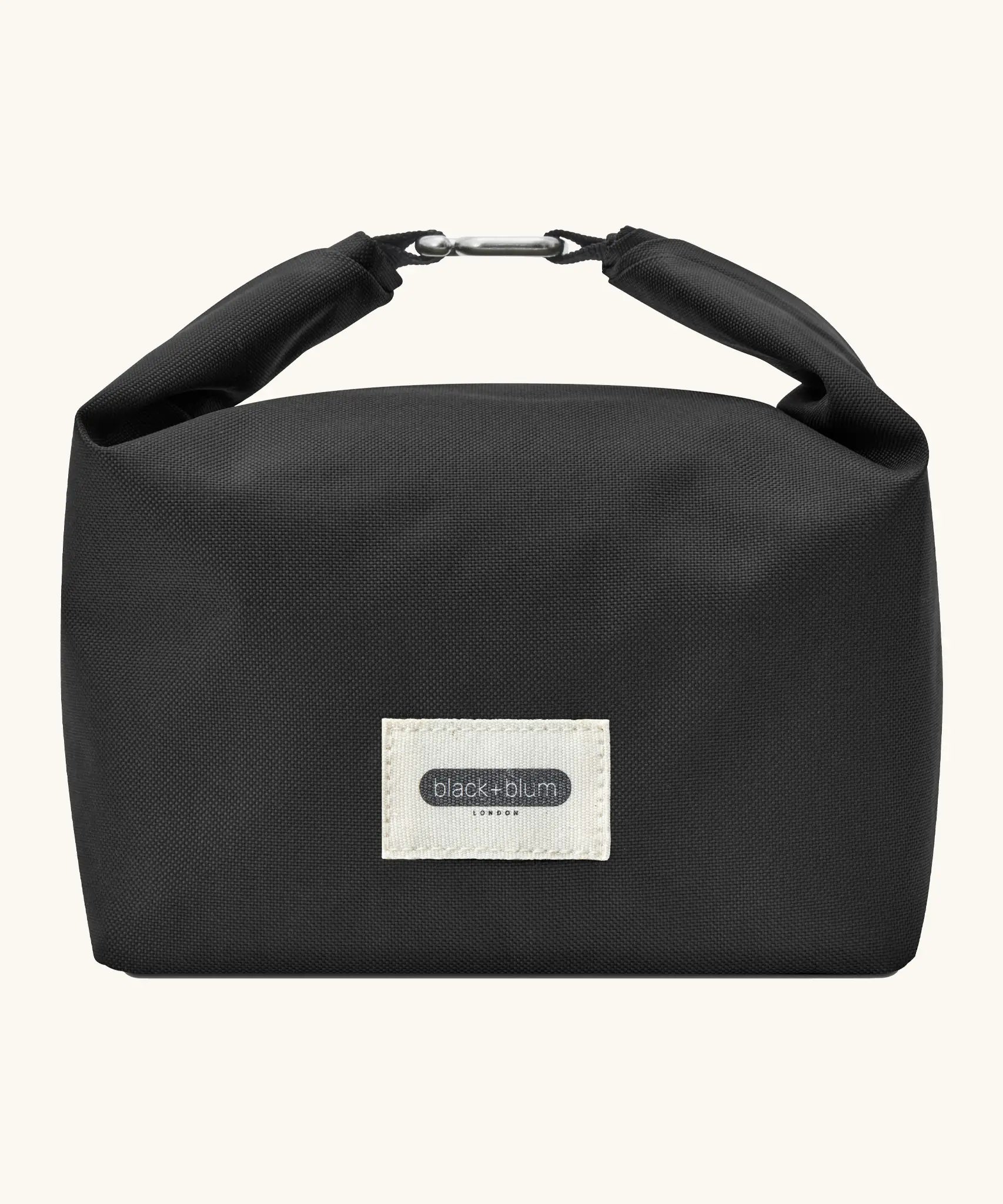 Black+Blum 7 litres insulated and water repellent roll top lunch bag in black with a hook buckle fastener