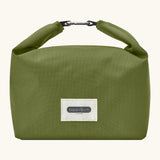 Black+Blum 7 litres insulated and water repellent roll top lunch bag in mos green with a hook buckle fastener