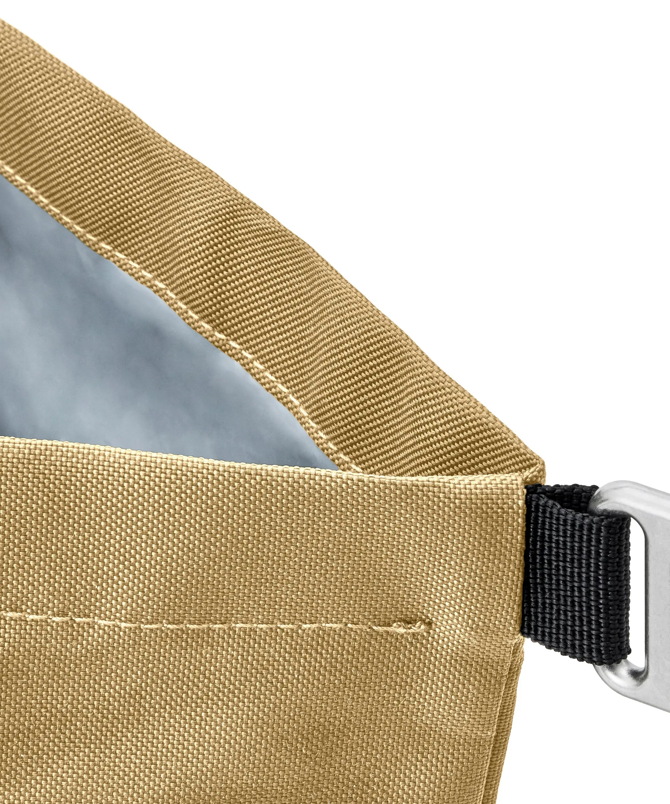 A clai beige Black+Blum 7 litres insulated roll top lunch bag showing a water repellent lining