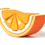 Bumbu handmade wooden tangerine slotting puzzle toy on a white background