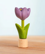 Bumbu handcrafted wooden purple festive crocus figure standing on wooden base for Grimms celebration ring