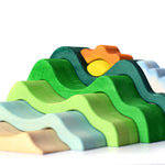 Close up of the Bumbu eco-friendly plastic free wooden mountain set on a white background