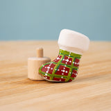 Bumbu red and green Festive Christmas Stocking Celebration decorative Figure to fit on a Grimm's celebration ring. These festive figures are perfect for your Christmas celebration ring set up. These expertly hand crafted items are part of a large range of wooden toys available here at Babipur. 