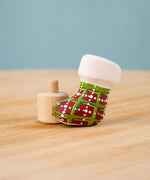 Bumbu red and green Festive Christmas Stocking Celebration decorative Figure to fit on a Grimm's celebration ring. These festive figures are perfect for your Christmas celebration ring set up. These expertly hand crafted items are part of a large range of wooden toys available here at Babipur. 