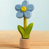 Bumbu handcrafted wooden blue festive forget me not figure standing on wooden base for Grimms celebration ring