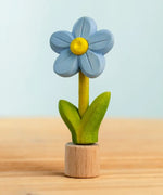 Bumbu handcrafted wooden blue festive forget me not figure standing on wooden base for Grimms celebration ring