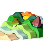 Close up of the Bumbu traditional houses on the stacking wooden mountains set on a white background