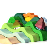 Close up of the Bumbu traditional houses on the stacking wooden mountains set on a white background
