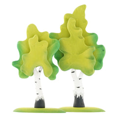 Bumbu childrens handmade wooden birch trees toy set on a white background