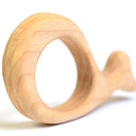 Bumbu handmade wooden whale baby teething toy on a white background