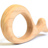 Bumbu handmade wooden whale baby teething toy on a white background