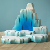 Bumbu handcrafted wooden iceberg set. Includes large blocks in shades of white and blue