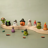 Celebration ring pieces showcasing the Bumbu wooden halloween figures 