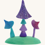 Bumbu Handmade Wooden Enchanted Mushrooms Playset. Three mushrooms on a green coloured base piece. These expertly hand crafted items are part of a large range of wooden toys available here at Babipur. 