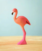Bumbu toys handcrafted wooden pink standing flamingo figure 