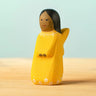 Bumbu handcrafted wooden golden fairy figure with painted black hair, flowers and facial features