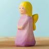 Bumbu handcrafted wooden lavender fairy figure with painted yellow hair, wings and facial features