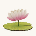  surrounded by small lotus flowers on a blue background