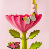 Bumbu wooden pink fairy figure standing on a pink flower building set with butterflies figures