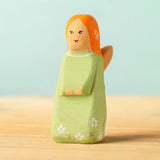 Bumbu handcrafted wooden sage fairy figure with painted ginger hair, flowers and facial features