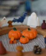 Three Bumbu pumpkins, small, medium and large placed in the centre of a Grimm's celebration ring. 